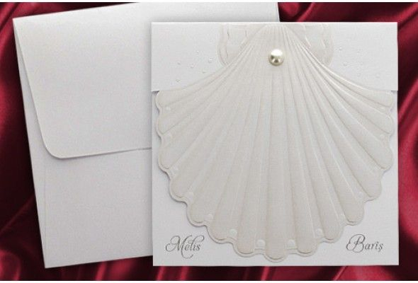 Faire-Part Mariage Coquillage Blanc Http://Www.tour-Babel pour Invitation Coquillage
