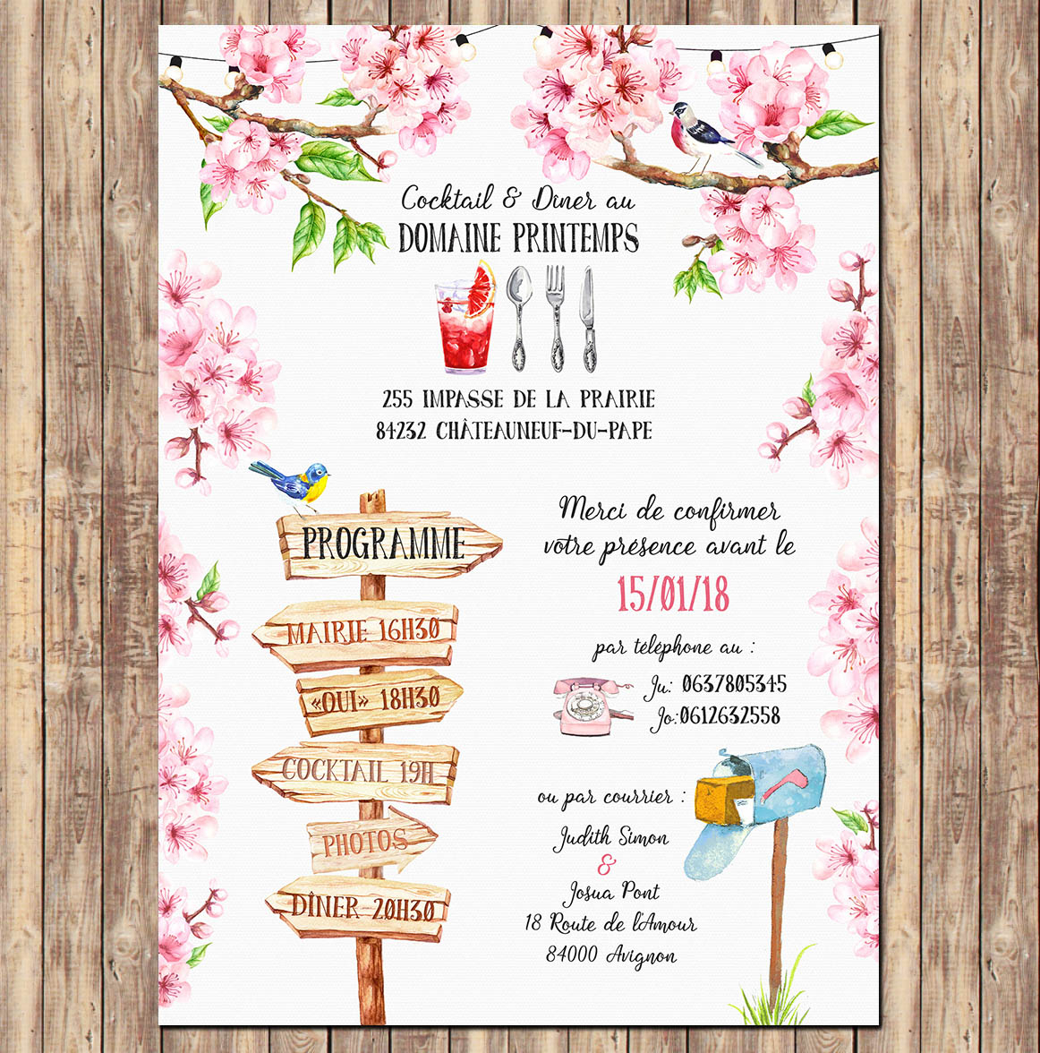 Faire-Part Mariage Invitation Fleurs De Cerisier Aquarelle encequiconcerne Invitation Mariage Champetre