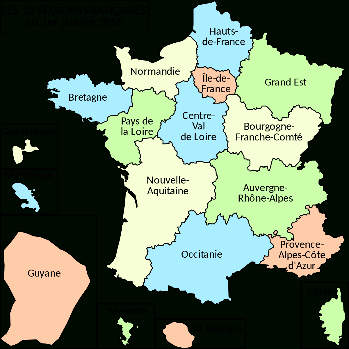 Fichier:regions France 2016.Svg — Wikipédia intérieur Carte Des Régions Et Départements De France À Imprimer