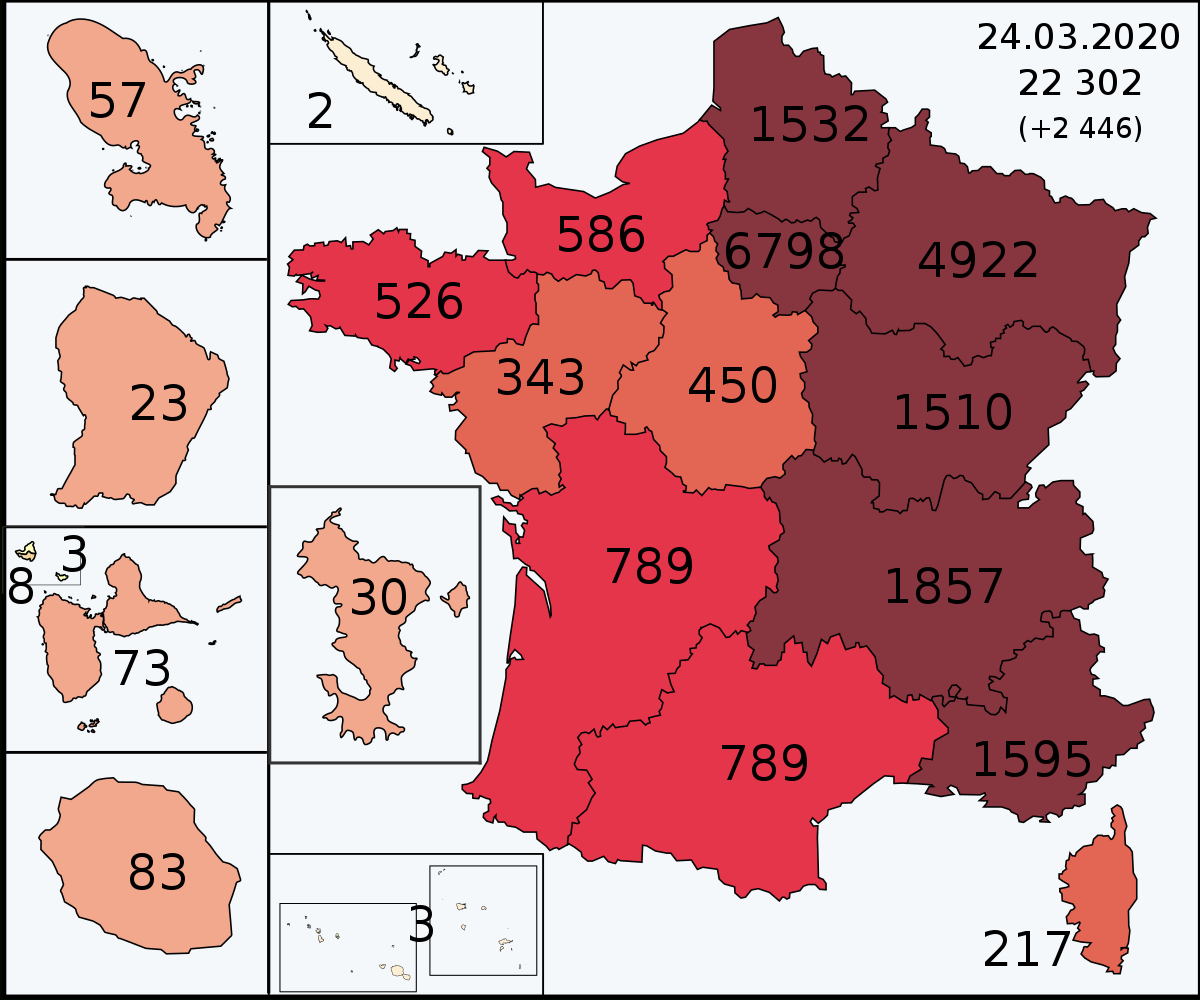 File:covid-19 Outbreak Cases In France 13 Regions &amp; Domtom intérieur 13 Régions Françaises