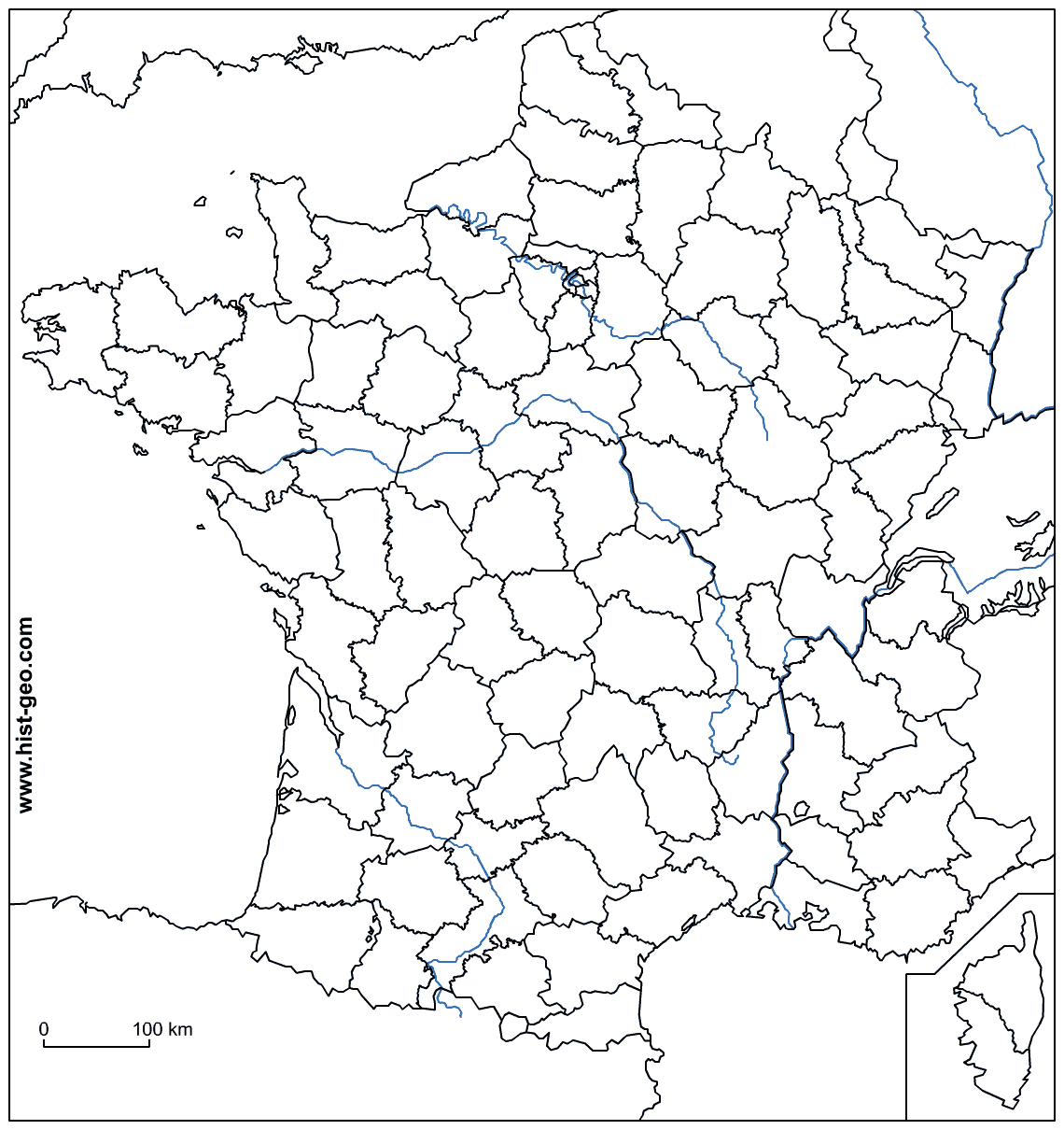 Fond De Carte - France (Frontières, Fleuves Et Départements) avec Fond De Carte France Fleuves