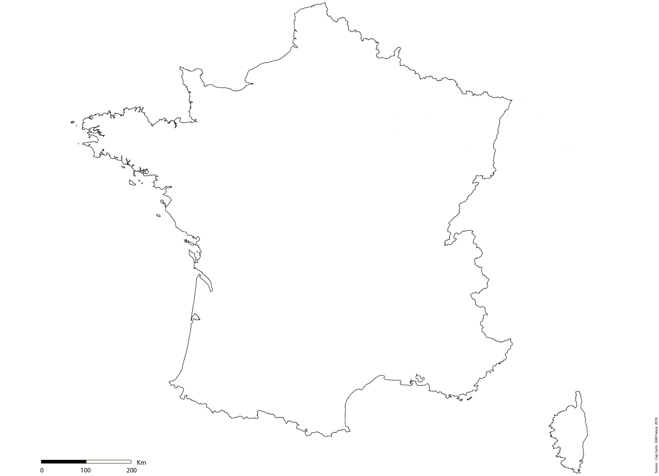 France-Contours-Vierge-Echelle - Cap Carto encequiconcerne Carte France Vierge Villes