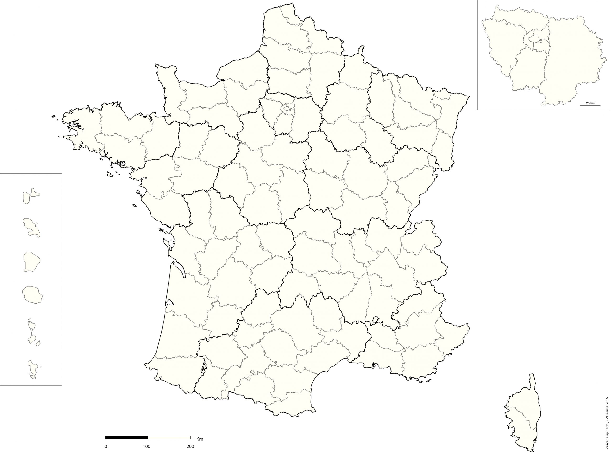 France-Departement-Echelle-Reg-Vierge - Cap Carto serapportantà Carte France Vierge Villes