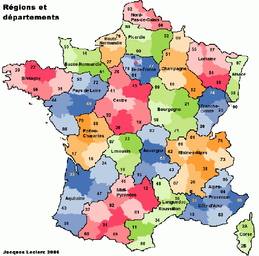France: Départements Et Régions à Région Et Département France