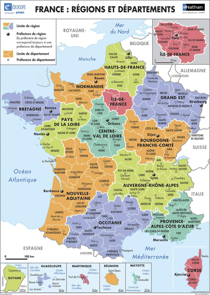 France Départements Régions Carte - Les Departements De France concernant Carte De Region France