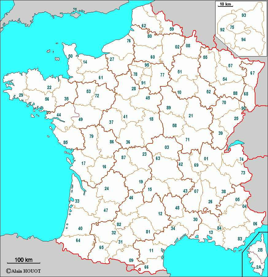 France Fond De Carte Départements Et Numéros destiné Carte Departement Numero