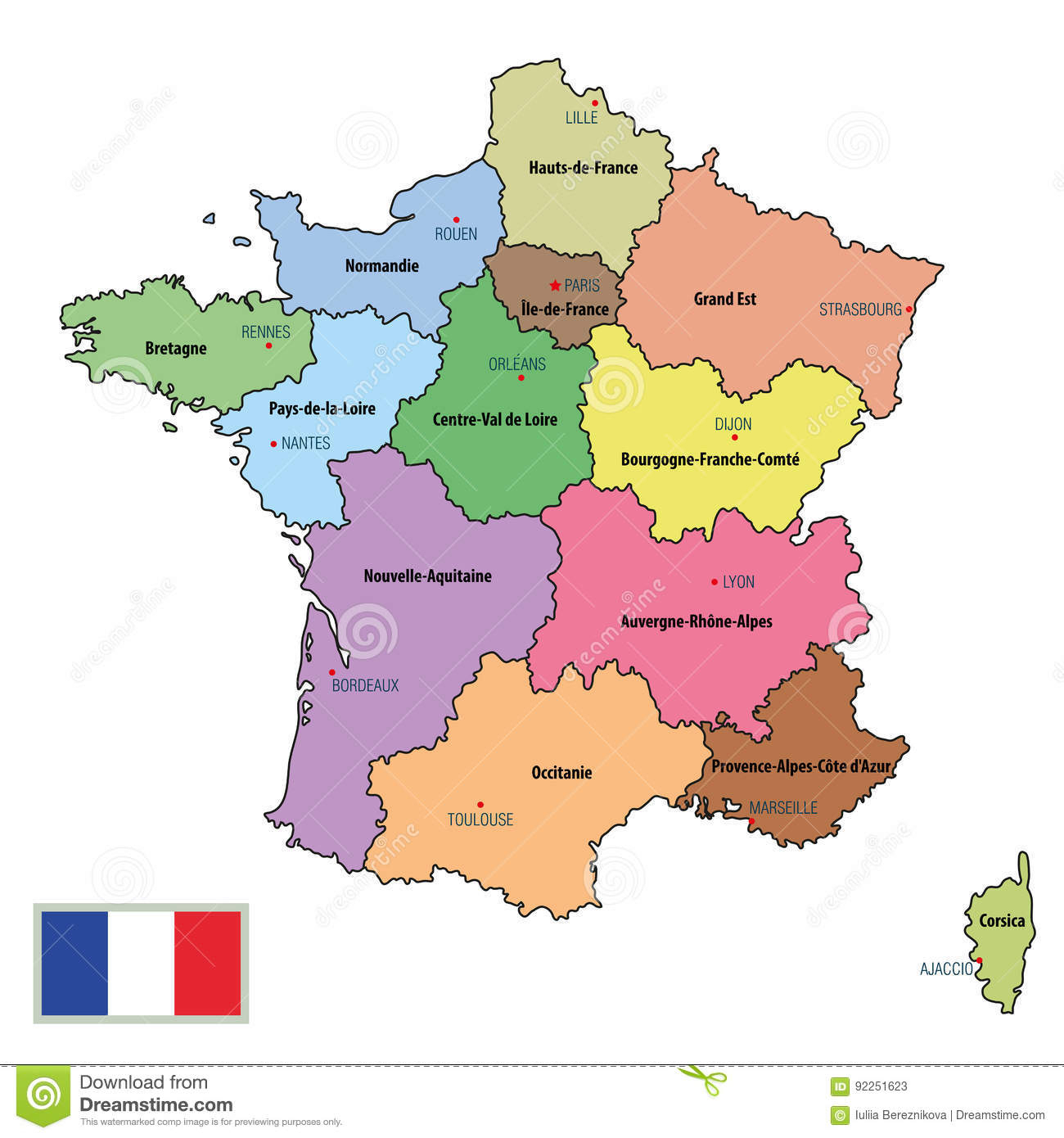 France Map With Regions And Their Capitals Stock Vector destiné Carte De France Avec Les Régions