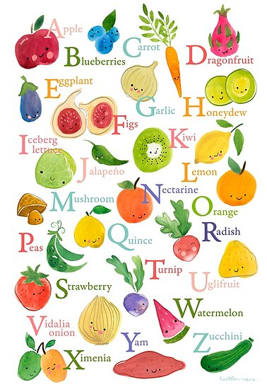 &quot;Fruit And Veggie Alphabet&quot; Poster By Heatherrosas | Redbubble serapportantà Abc Des Fruits
