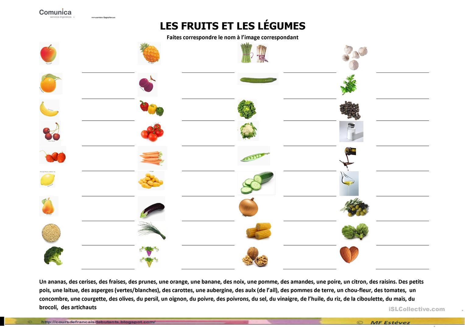 Fruits Et Légumes Fiche D&amp;#039;Exercices - Fiches Pédagogiques intérieur Lexique Fruits Et Légumes