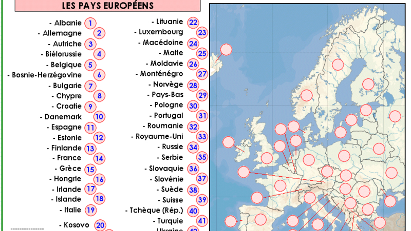 Géographie : L&amp;#039;Europe - Titicole avec Les 28 Pays De L Union Européenne Et Leur Capitale