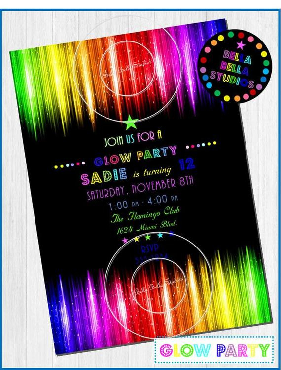 Glow Party Neon Custom Printable Invitation By tout Invitation Fluo