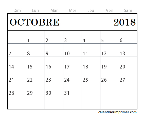 Gratuit Calendrier Octobre 2018 À Imprimer | Calendar tout Calendrier Mensuel 2018 À Imprimer