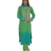 Green-Turquoise Ombre Kashmiri Tilla Aari Work Pure à Ombre Suit