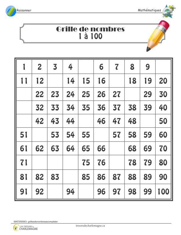 Grilles De Nombres- À Compléter | Exercices Mathématiques à Tableau De Nombres