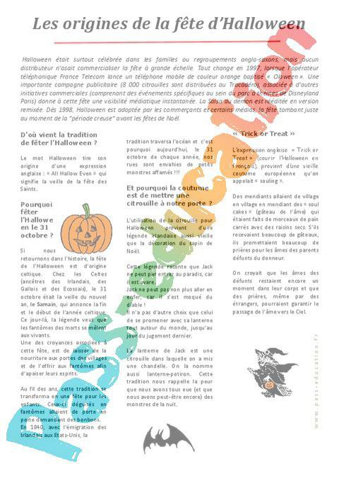 Halloween: Les Origines - Lecture Compréhension - Cycle 3 serapportantà Halloween Cycle 3