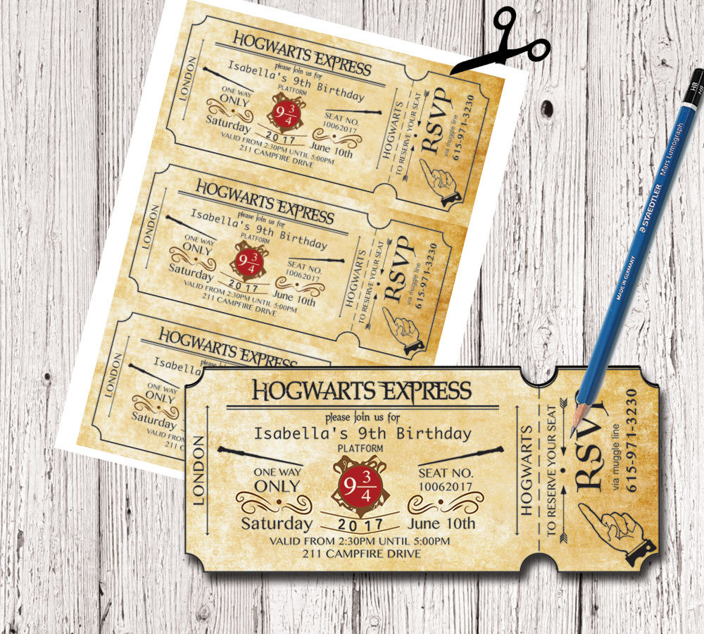 Harry Potter Birthday Ticket Invitation Hogwarts Invitation destiné Invitation Anniversaire Thème Harry Potter