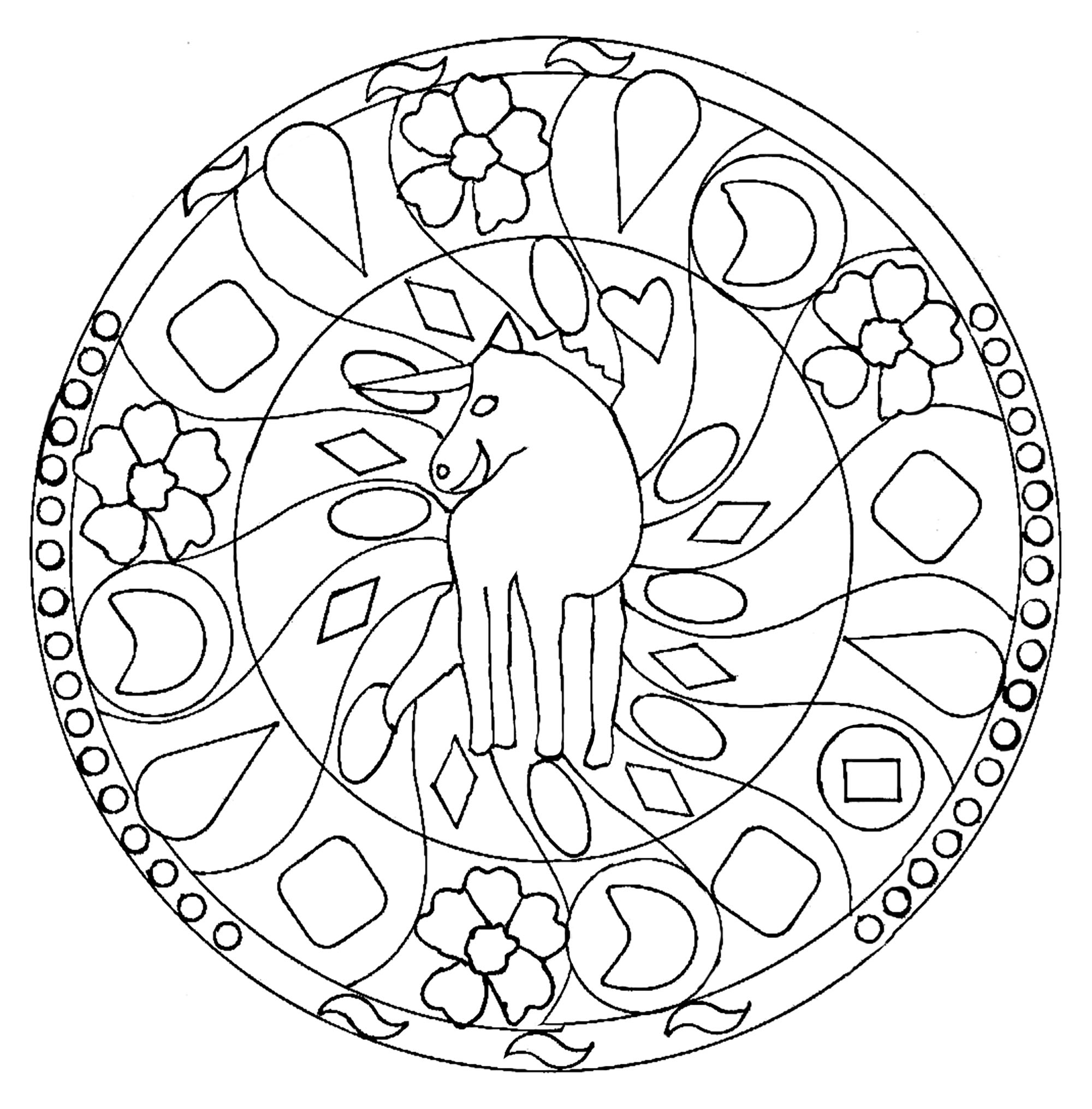 Horse Mandala Hand Drawn - Mandalas With Animals - 100% tout Mandala Facile À Imprimer