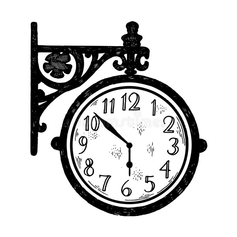 Illustration D&amp;#039;Horloge Murale, Dessin, Gravure, Encre intérieur Dessin D Horloge