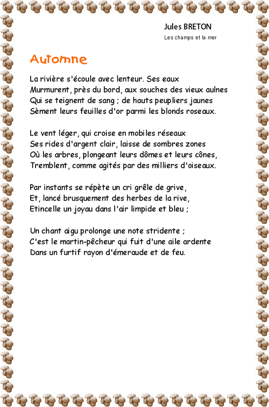 Imprimer La Poésie : Automne De Jules Breton - Tête À Modeler pour Petit Texte Sur L Automne