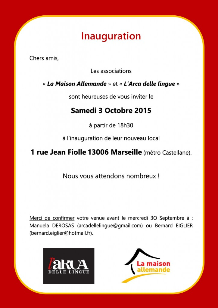 Inauguration Nouveau Local: Samedi 3 Octobre 2015 - L&amp;#039;Arca encequiconcerne Carton Invitation Inauguration