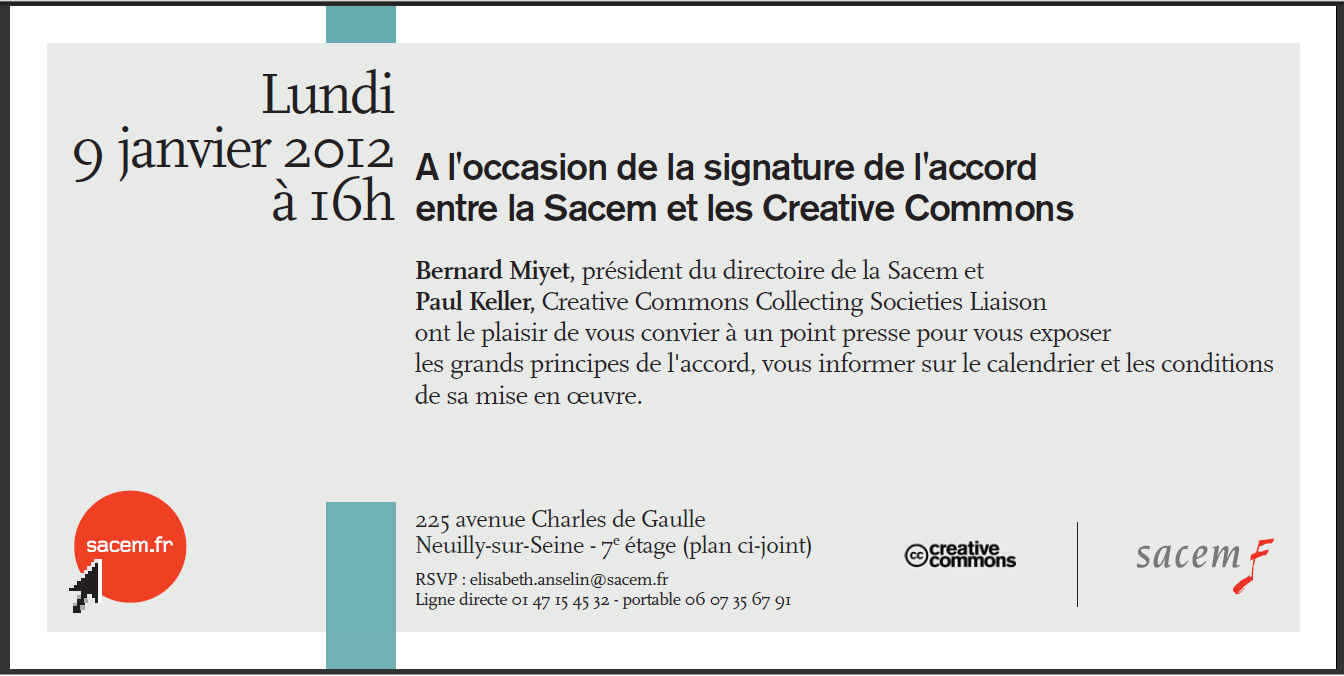 Interview : L'Accord Sacem - Creative Commons, L'Avenir De tout Modele Invitation Inauguration