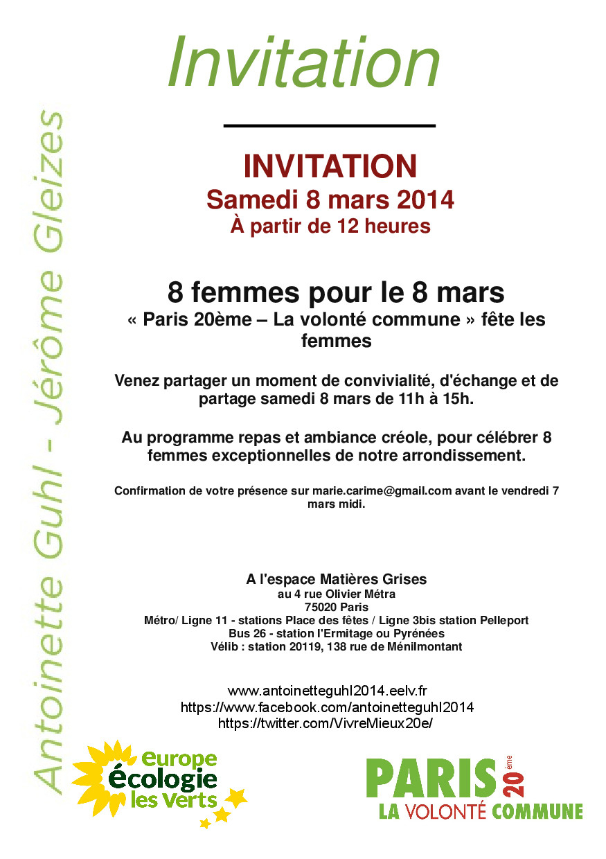 Invitation À La Journée « 8 Femmes, 8 Mars » | Antoinette Guhl concernant Invitation À Une Inauguration