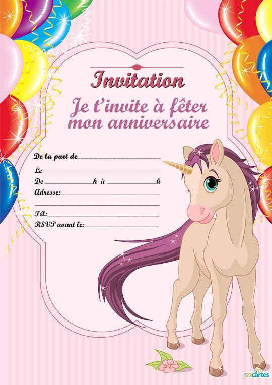 Invitation Anniversaire Cheval Unicorne - 123 Cartes serapportantà Carte Invitation A Imprimer Gratuitement