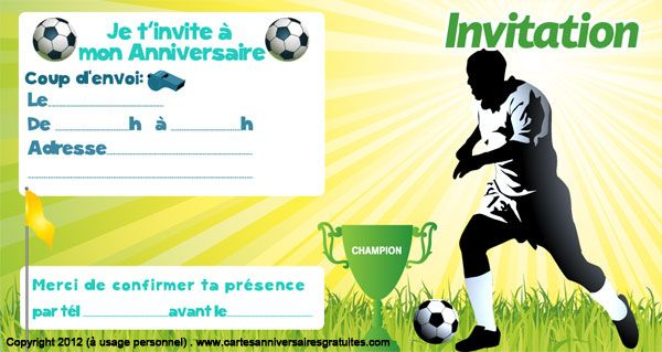 Invitation Anniversaire La Coupe Des Champions | Carte tout Carte Invitation De Foot