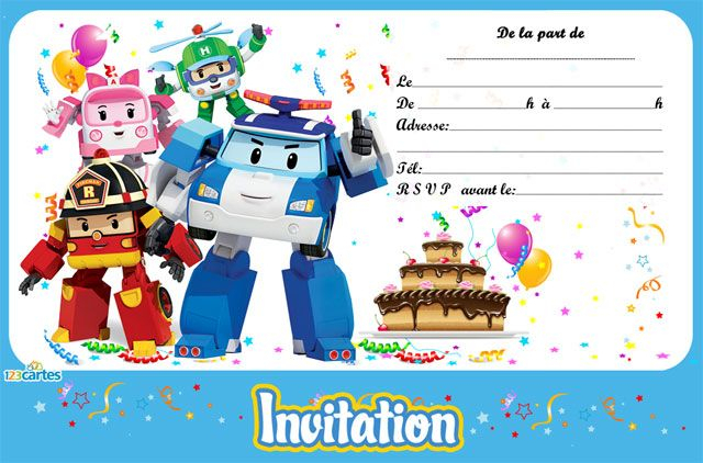 Invitation Anniversaire Les 4 Robocar | Convite De destiné Invitation Anniversaire Pyjamasque