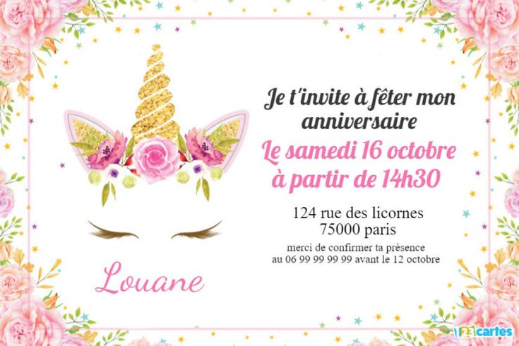 Invitation Anniversaire Licorne - 123 Cartes | Carte encequiconcerne Imprimer Invitation Anniversaire