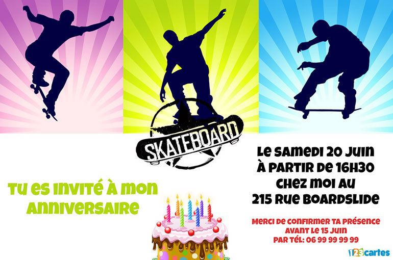 Invitation Anniversaire Skateboard À Personnaliser Et À à Invitation Bowling Pour Anniversaire