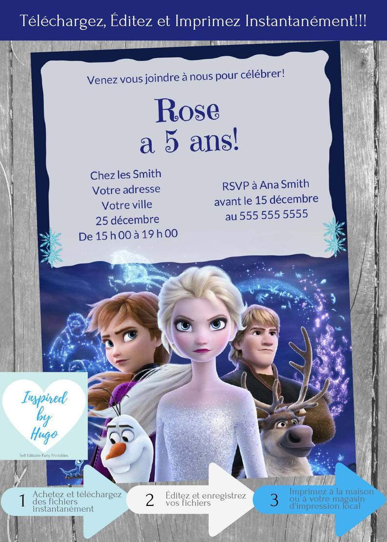 Invitation La Reine Des Neiges 2 D'Anniversaire Disney | Etsy dedans Carton D Invitation Reine Des Neiges