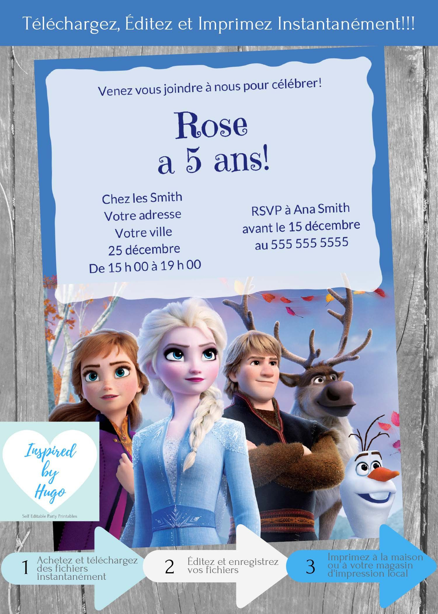 Invitation La Reine Des Neiges 2 D&amp;#039;Anniversaire, Disney intérieur Invitation Anniversaire Reine Des Neiges Personnalisable