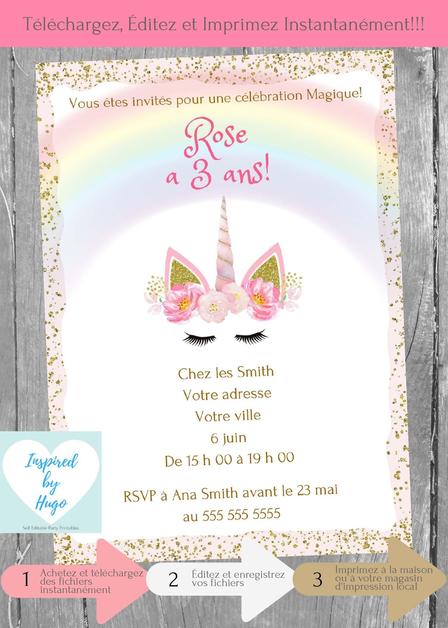 Invitation Licorne Fête D&amp;#039;Anniversaire Fille, Anniversaire à Invitation Anniversaire A Personnaliser