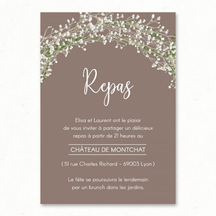 Invitation Repas Mariage Gysophile, Faire-Part Champetre destiné Texte Humoristique Pour Invitation Repas