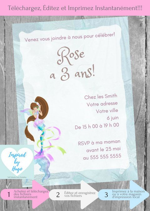 Invitation Sirène Fête D'Anniversaire Fille, La Petite dedans Invitation Anniversaire Ariel
