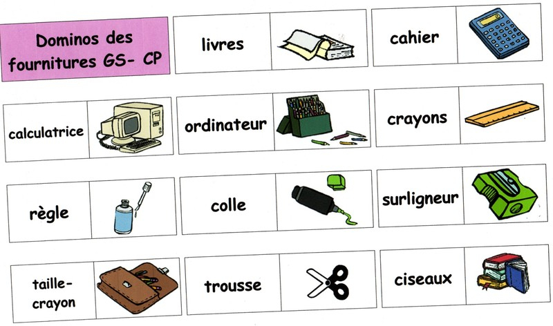 Jeu Orthographe : Dominos Des Fournitures ( Gs-Cp) - Titicole avec Vocabulaire Gs
