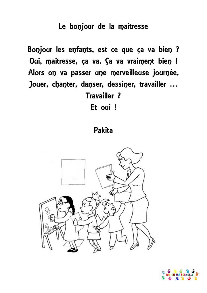 Le Bonjour De La Maîtresse - Mc En Maternelle dedans Poeme Pour Maitresse D Ecole