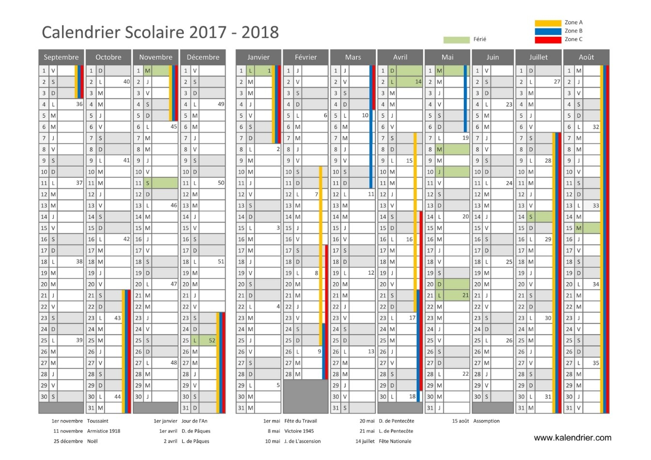 Le Calendrier Scolaire 2017-2018 À Imprimer - Bdm intérieur Calendrier 2018 À Imprimer Avec Vacances Scolaires
