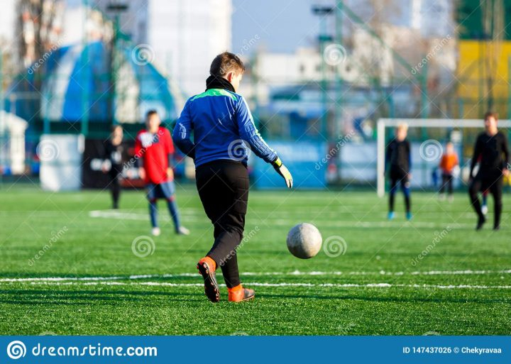 Le Gardien De But Frappe Une Boule Sur Le Terrain De à Jeux De Gardien De Foot