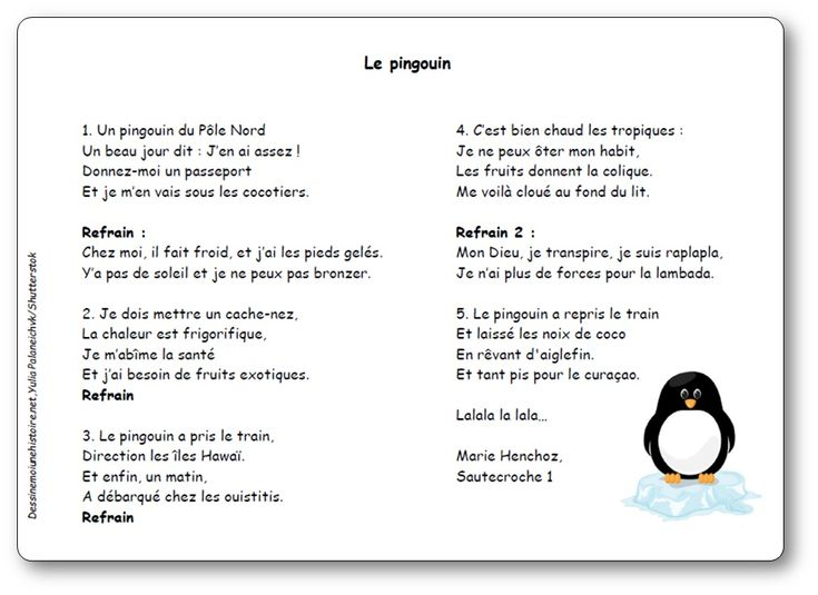 Le Pingouin (Du Pôle Nord) De Marie Henchoz | Chanson à La Chanson Des Esquimaux