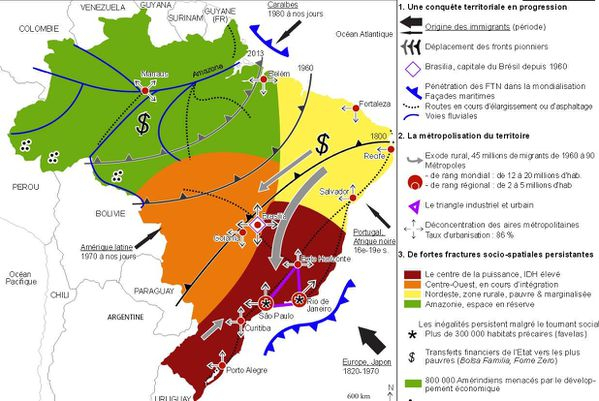 Les Dynamiques Territoriales Du Brésil (Croquis) - Le serapportantà Carte Du Brésil À Imprimer