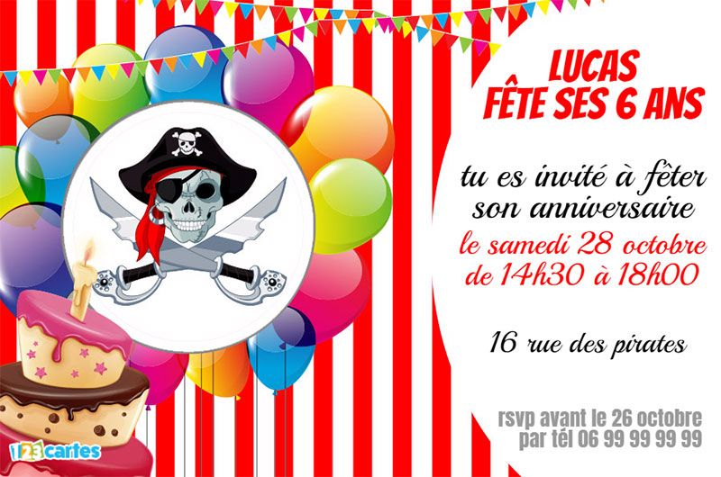 Les Pirates - Carte Invitation Anniversaire Garçon | 123Cartes intérieur Carte Invitation Gratuite Anniversaire
