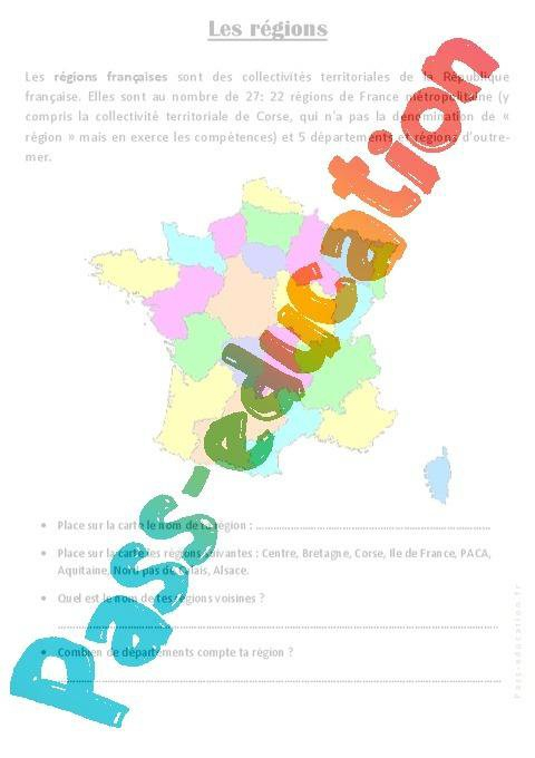 Les Régions - Ce2 - Exercices Géographie Par Pass encequiconcerne Combien De Region En France Metropolitaine