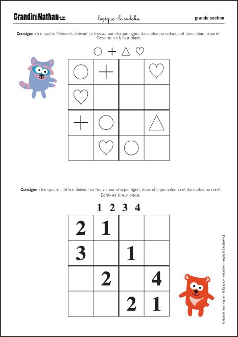 Logique - Grande Section - Le Sudoku | Sudoku Enfant à Jeux Maternelle Grande Section