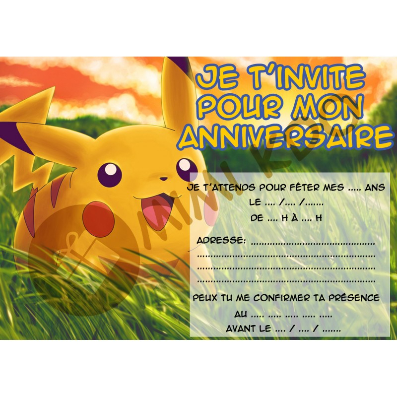 Lot De 6 Cartes Invitations Anniversaire Enfant Pokemon V1 intérieur Carte Invitation Gratuite Anniversaire