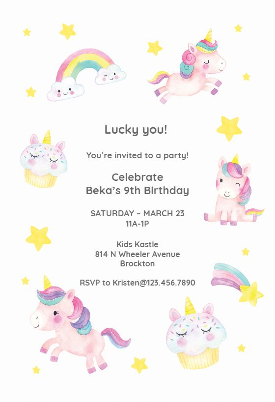 Lucky Unicorn - Birthday Invitation Template (Free encequiconcerne Birthday Invitation Ecards Free