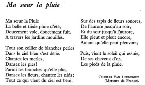 Ma Soeur La Pluie (Charles Van Lerberghe) | Pluie, Poésie intérieur Paroles La Pluie