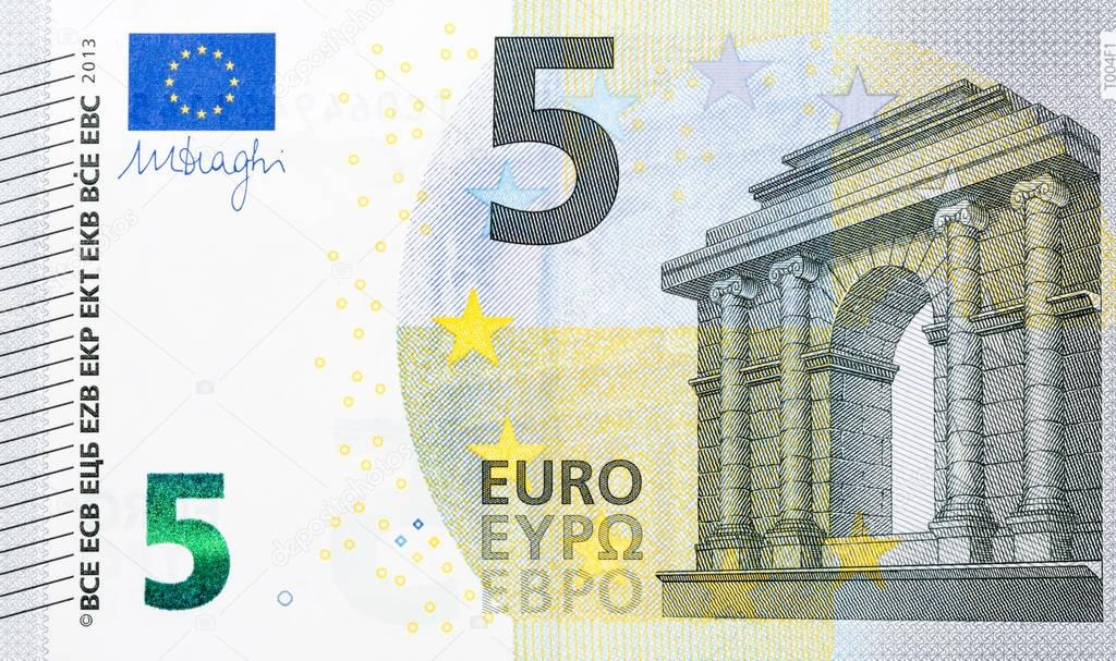 Macro Detailed Text On A 5 Euro Banknotes. — Stock Photo intérieur Billet Euro A Imprimer