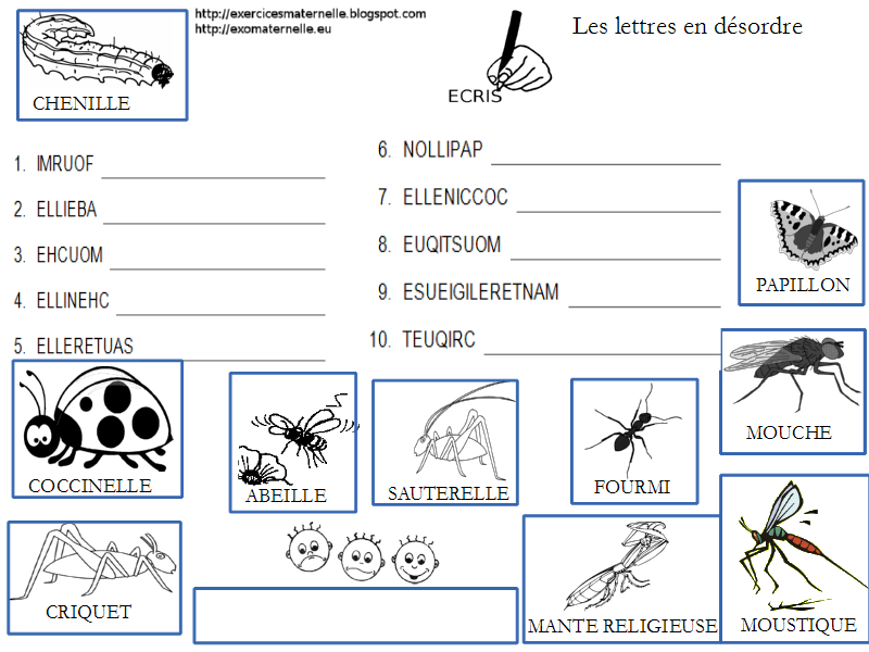 Maternelle: Mots Croisés Et Compagnie Avec Des Insectes pour Les Insectes Maternelle